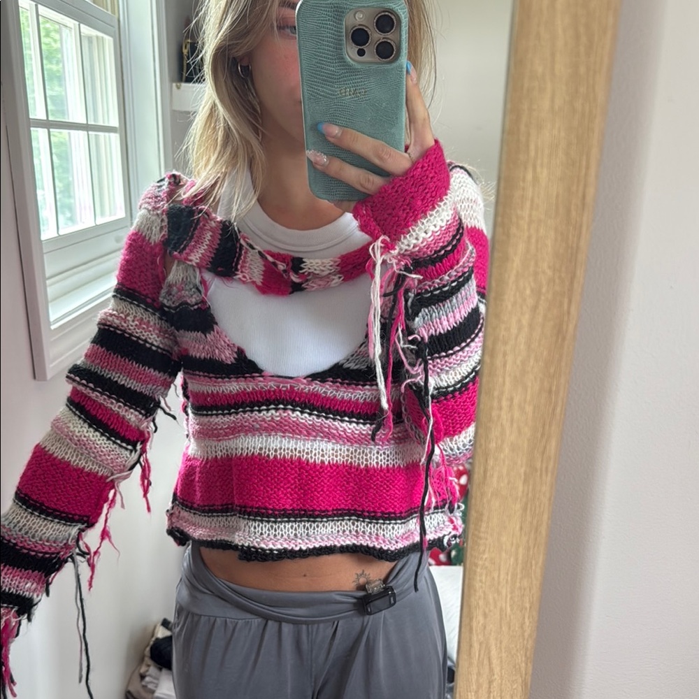 Urban outfitters Striped Pink and Black Women's Sweater